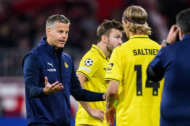 September 10, 2026 Head coach Kjetil Knutsen and Ulrik Saltnes of Bodo Glimt after the UEFA Champions League soccer match between Bayern Munich and Bodo Glimt on September 10, 2026 in Munich. Photo by Marius Simensen, BILDBYRAN COP 238 MM0073 bbeng football soccer UEFA Champions League Bodo Glimt Bayern Munich  Copyright: MARIUSxSIMENSEN BB260910BB999