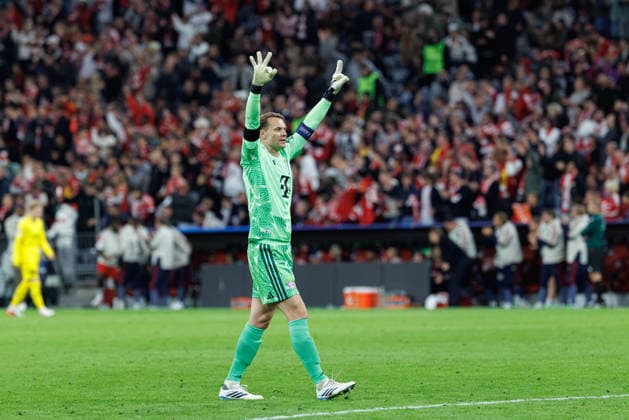 Manuel Neuer 1, FC Bayern Munich scores the 5-0 goal in the match between FC Bayern Munich and FK Bodo Glimt, soccer, men s, UEFA Champions League, 2026–2027, Matchday 1 on September 10, 2026, in Munich, Allianz Arena, Bavaria, Germany