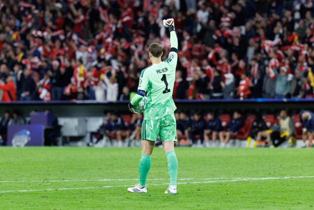 Manuel Neuer 1, FC Bayern Munich scores the 5-0 goal in the match between FC Bayern Munich and FK Bodo Glimt, soccer, men s, UEFA Champions League, 2026–2027, Matchday 1 on September 10, 2026, in Munich, Allianz Arena, Bavaria, Germany
