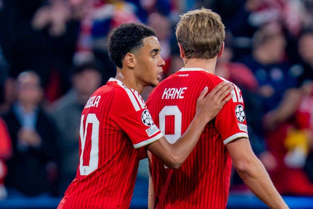 UEFA Champions League, Matchday 1, FC Bayern Munich vs. Bodo Glimt on September 10, 2026. Goal to make it 2–0 by Harry Kane, Jamal Musiala, Dayot Upamecano, and Jonathan Tah Copyright: xBahhoxKarax