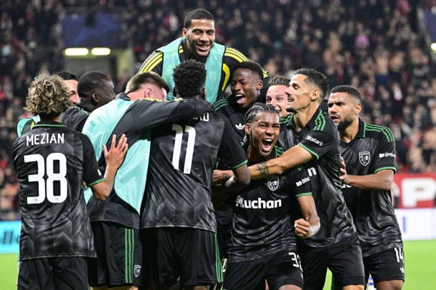 RC Lens players celebrate a goal during the Football Champions League opening round match Slavia Prague vs RC Lens on September 10, 2026, in Prague, Czech Republic. (CTKxPhoto VitxSimanek) CTKPhotoP2026091010879  CTKPhotoP2026091010879