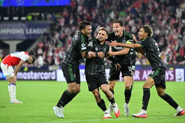 RC Lens players celebrate a goal during the Football Champions League opening round match Slavia Prague vs RC Lens on September 10, 2026, in Prague, Czech Republic. (CTKxPhoto VitxSimanek) CTKPhotoP2026091010891  CTKPhotoP2026091010891