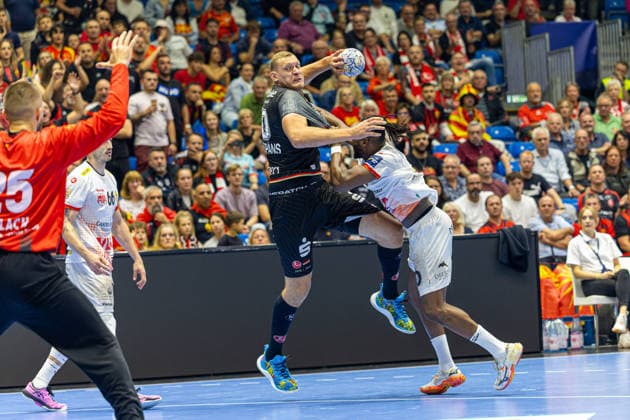KASSEL, GERMANY - SEPTEMBER 10: Dainis Kristoppans (MT Melsungen, 10) with ball during the EHF Champions League, match between MT Melsungen vs. HC Vardar 1961 at Rothenbach-Halle on September 10, 2026 in Kassel, Germany. Hessen Germany Copyright: xBEAUTIFULxSPORTS Freudensteinx