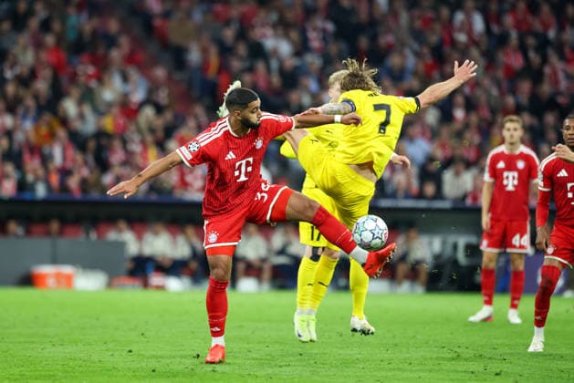 Tackle, Ismael Saibari (FC Bayern Munich, No. 34) vs. Patrick Berg (FK Bodo Glimt), 07, GER, FC Bayern Munich vs. FK Bodo Glimt, Soccer, UEFA Champions League, Group Stage, Matchday 1, 2026–2027 Season, September 10, 2026, GER, FC Bayern Munich vs. FK Bodo Glimt, Soccer, UEFA Champions League, Group Stage, Matchday 1, 2026–2027 Season, September 10, 2026, Munich Copyright: xEibner-Pressefoto JennixMaulx EP_JML