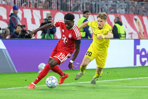 Alphonso Davies, FC Bayern Munich, 19, with Fredrik Sjoevold, FK Bodo Glimt, 20, GER, FC Bayern Munich vs. FK Bodo Glimt, Soccer, UEFA Champions League, Group Stage, Matchday 1, 2026–2027 Season, September 10, 2026, GER, FC Bayern Munich vs. FK Bodo Glimt, Soccer, UEFA Champions League, Group Stage, Matchday 1, 2026–2027 Season, September 10, 2026, Munich Copyright: xEibner-Pressefoto JennixMaulx EP_JML