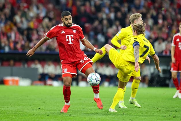 Tackle, Ismael Saibari (FC Bayern Munich), 34, against Patrick Berg (FK Bodo Glimt), 07, GER, FC Bayern Munich vs. FK Bodo Glimt, Soccer, UEFA Champions League, Group Stage, Matchday 1, 2026–2027 Season, September 10, 2026, GER, FC Bayern Munich vs. FK Bodo Glimt, Soccer, UEFA Champions League, Group Stage, Matchday 1, 2026–2027 Season, September 10, 2026, Munich Copyright: xEibner-Pressefoto JennixMaulx EP_JML