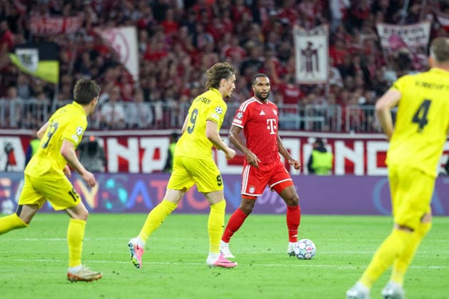 Jonathan Tah (FC Bayern Munich), 04, with the ball, alongside Andreas Helmersen (FK Bodo Glimt), 09, GER, FC Bayern Munich vs. FK Bodo Glimt, Soccer, UEFA Champions League, Group Stage, Matchday 1, 2026–2027 Season, September 10, 2026, GER, FC Bayern Munich vs. FK Bodo Glimt, Soccer, UEFA Champions League, Group Stage, Matchday 1, 2026–2027 Season, September 10, 2026, Munich Copyright: xEibner-Pressefoto JennixMaulx EP_JML