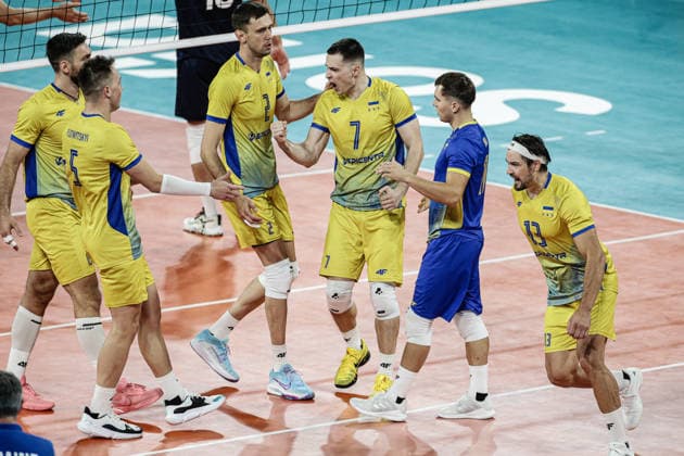VOLLEYBALL - CEV Eurovolley Men - Pool Phase - Israel - Ukraine Photo by IPA ABACAPRESS.COM88364473 - Team Ukraine celebrating a point during a CEV Enel Eurovolley 2026 pool phase match between Israel and Ukraine at Arena 8888 in Sofia, Bulgaria, on September 10, 2026 Sofia Bulgaria  Copyright: xIPAxSport ABACAx