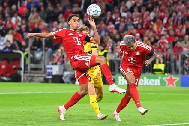 Scoring chance: Jamal MUSIALA (Bayern Munich) and Luis DIAZ (Bayern Munich), action, tackle, penalty area play, soccer, Champions League, 2026–27 season, League stage: FC Bayern Munich vs. Bodo Glimt, 5–0 on September 10, 2026