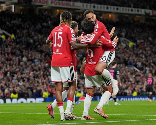 Manchester United, ManU v Sabah FK, UEFA Champions League Matheus Cunha of Manchester United celebrates with Lisandro Martinez of Manchester United, scorer of United™s fourth goal during the Manchester United v Sabah FK UEFA Champions League 1st Round match at Old Trafford, Manchester, England on 10 September 2026 Credit: Steve Flynn Every Second Media Editorial use only. All images are copyright Every Second Media Limited. No images may be reproduced without prior permission. Copyright: xIMAGO EveryxSecondxMediax ESM-2151-0123 StevexFlynnx xEveryxSecondxMediax