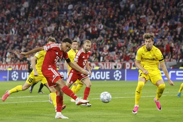 MUNICH - (lr) Jamal Musiala of FC Bayern Munich scores 1-0, Villads Nielsen of Bodo Glimt during the Champions League match between FC Bayern Munich and FK Bodo Glimt on 10 September 2026 at the Allianz Arena in Munich, Germany. BART STOUTJESDIJK ANP UEFA Champions League 2026 27 xVIxANPxSportx xBartxStoutjesdijkxIVx 567967776 originalFilename: 567967776.jpg
