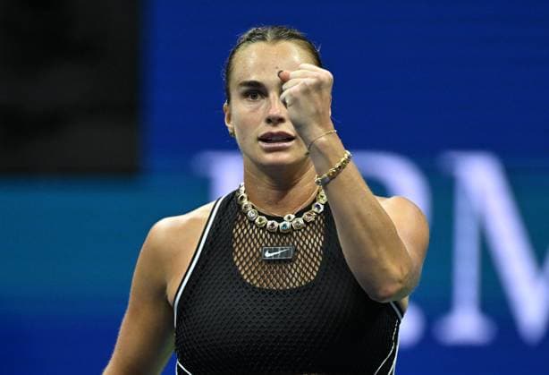 (260911) -- NEW YORK, Sept. 11, 2026 -- Aryna Sabalenka of Belarus celebrates after wining the women s singles semifinal match against Jessica Pegula of the United States at the 2026 US Open tennis championships in New York, the United States, Sept. 10, 2026. ) (SP)U.S.-NEW YORK-TENNIS-US OPEN-WOMEN S SINGLES LixRui 