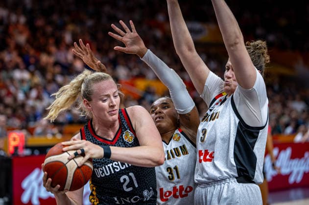 Basketball Berlin, September 8, 2026, FIBA Women’s Basketball World Cup Germany 2026, Quarterfinal Qualifier: Germany (GER) vs. South Korea (KOR), Marie Gülich (Germany), No. 21, Gulich Maxuella LISOWA MBAKA (Belgium), No. 31 Kyara LINSKENS Belgium, No. 13