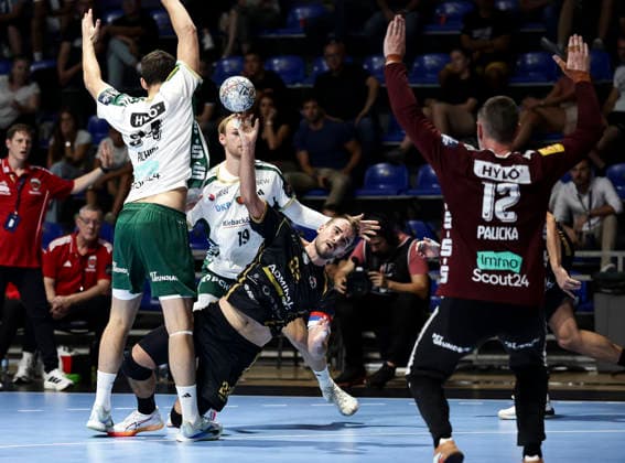 Partizan v Fuchse Berlin - EHF Champions League Ivan Micic (C) of Fuchse Berlin in action during the EHF Champions League Season 2026 2027 Group Phase match between RK Partizan v Fuchse Berlin at Aleksandar Nikolic Hall on September 10, 2026 in Belgrade, Serbia. Belgrade Serbia Copyright: xSrdjanxStevanovicx x