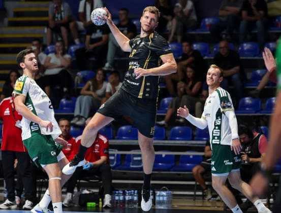 Partizan v Fuchse Berlin - EHF Champions League Uladzislau Kulesh (C) of Partizan in action during the EHF Champions League Season 2026 2027 Group Phase match between RK Partizan v Fuchse Berlin at Aleksandar Nikolic Hall on September 10, 2026 in Belgrade, Serbia. Belgrade Serbia Copyright: xSrdjanxStevanovicx x