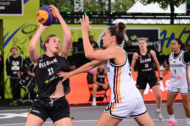 Axelle Van Eupen and Marie Reichert pictured during a game between Germany and Belgium, a qualifying game in Pool D at the FIBA 3x3 Europe Cup, on Friday 11 September 2026 in Antwerp. DIRKxWAEM  x185970063x