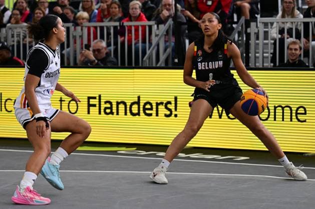 Laura Zolper and Sarah Doussou pictured during a game between Germany and Belgium, a qualifying game in Pool D at the FIBA 3x3 Europe Cup, on Friday 11 September 2026 in Antwerp. DIRKxWAEM  x185969968x