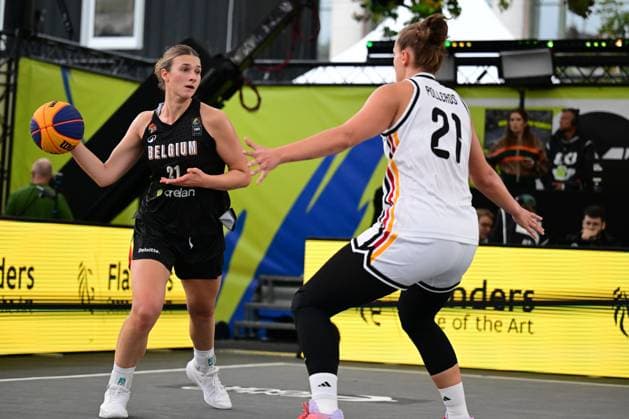 Axelle Van Eupen and Sarah Polleros pictured during a game between Germany and Belgium, a qualifying game in Pool D at the FIBA 3x3 Europe Cup, on Friday 11 September 2026 in Antwerp. DIRKxWAEM  x185971916x