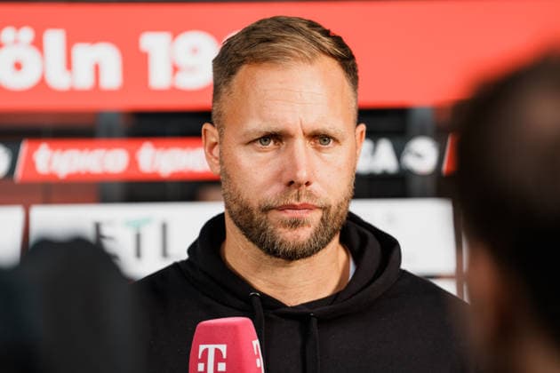 Germany, Soccer, Men s 3rd Division 2026–2027, Matchday 5: FC Viktoria Köln vs. FC Hansa Rostock; Cologne—Daniel Brinkmann, coach of Hansa Rostock, in a pre-game interview with Magenta Sport, looking serious Copyright: xThiemoxRudolphx