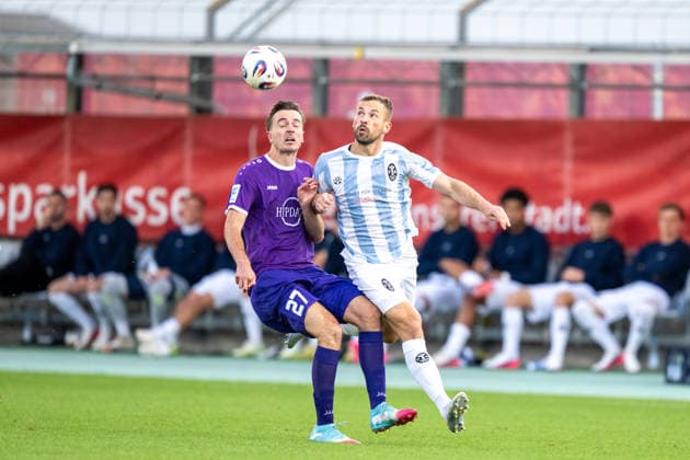 Michael Schaefer 27 TSV Schwaben Augsburg, Felix Weber 4 TSV 1860 Munich, TSV 1860 Munich vs. TSV Schwaben Augsburg, Soccer, Bavarian Regional League, Matchday 8, September 11, 2026. DFB regulations prohibit any use of photographs as image sequences and or quasi-video. Munich, Bavaria, Germany Copyright: xkolbert-press UlrichxGamelx