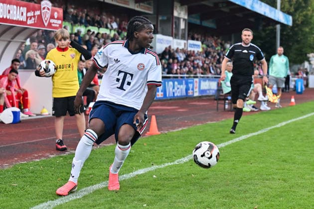 Bavarian Regional League: TSV Buchbach vs. FC Bayern Munich II, September 11, 2026, BUCHBACH, GERMANY September 11, Oluwaseyi WILSON of FC Bayern Munich II takes a shot during the Bavarian Regional League match between TSV Buchbach and FC Bayern’s reserve team on Matchday 8 at the SMR Arena Copyright: xBEAUTIFULxSPORTS Goldbergx