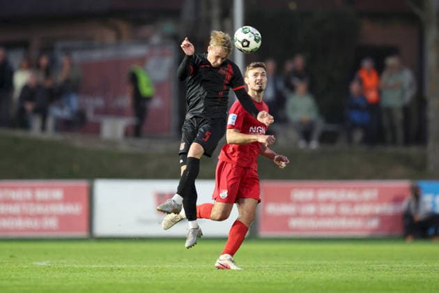 September 11, 2026, Men s, Soccer, 2026–2027 Season, Bavarian Regional League, Matchday 8: TSV Aubstadt vs. SpVgg Unterhaching; Ben Luca Westermeier (5) for SpVgg Unterhaching and Max Grimm (9) for TSV Aubstadt; Sulzfeld School Stadium, Aubstadt; NGN Arena, Bavaria, Germany