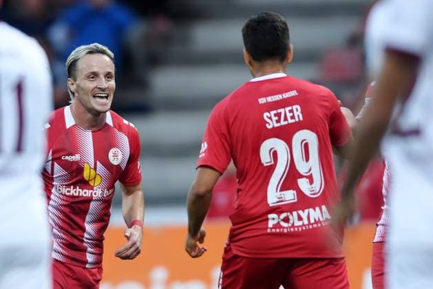 Celebration after the goal, goal to make it 1–0: Mirnes Pepic (KSV Hessen Kassel 20), Cemal Sezer (KSV Hessen Kassel 29), GER, KSV Hessen Kassel vs. Kickers Offenbach, soccer, Regionalliga Southwest, 2026–2027 season, Matchday 7, September 11, 2026, GER, Soccer, Regionalliga Southwest, KSV Hessen Kassel vs. Kickers Offenbach, September 11, 2026, Kassel Copyright: xRolandxSippelx-xEibner-Pressefotox EP_RSL