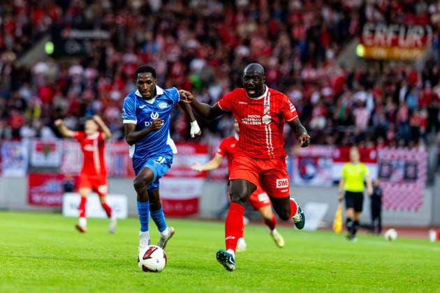 September 11, 2026, GER, Soccer, Men, 2026–2027 Season, Regionalliga Northeast, Matchday 8, FC Rot-Weiss Erfurt vs. RSV Eintracht 1949 (Regionaler Sportverein Eintracht 1949 e.V., Stahnsdorf, Brandenburg) Raphael Assibey Mensah FC Rot-Weiss Erfurt 99096 Erfurt Steigerwaldstadion, grass field, Thuringia, Germany