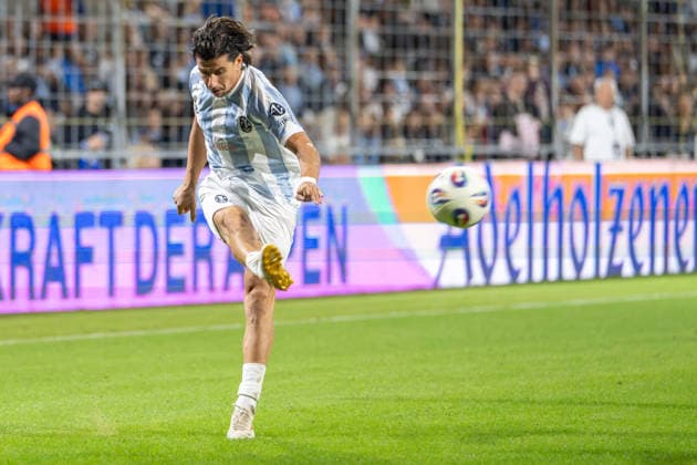 Tunay Deniz s goal for TSV 1860 Munich to make it 3–0, TSV 1860 Munich vs. TSV Schwaben Augsburg, soccer, Bavarian Regional League, Matchday 8, September 11, 2026. DFB regulations prohibit any use of photographs as image sequences and or quasi-video. Munich, Bavaria, Germany Copyright: xkolbert-press UlrichxGamelx
