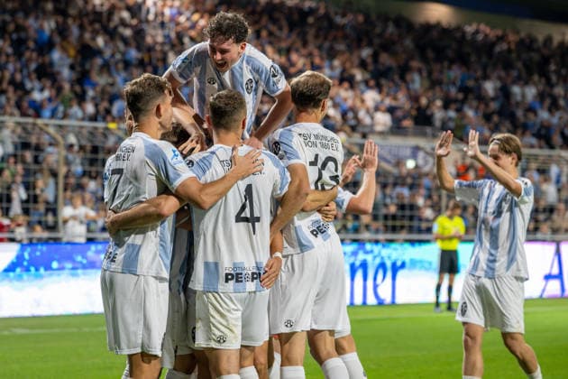 Goal celebration after the 3–0, TSV 1860 Munich, TSV 1860 Munich vs. TSV Schwaben Augsburg, Soccer, Bavarian Regional League, Matchday 8, September 11, 2026. DFB regulations prohibit any use of photographs as image sequences and or quasi-video. Munich, Bavaria, Germany Copyright: xkolbert-press UlrichxGamelx