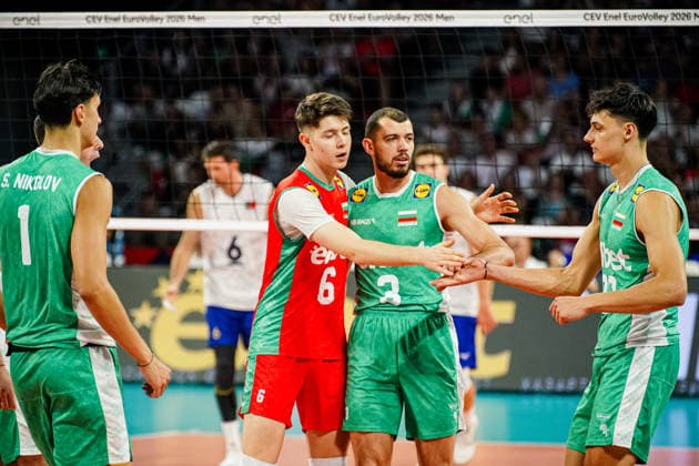 Volleyball - CEV EuroVolley 2026 Group B - Portugal vs Bulgaria - 09.11.2026 SOFIA, BULGARIA - September 11th: Iliya Petkov, 3 of Bulgaria and Zhasmin Velichkov, 6 of Bulgaria during CEV EuroVolley 2026, Group B match between Portugal vs Bulgaria at Arena 8888 in Sofia, Bulgaria, on September 11th, 2026 in Sofia, Bulgaria. Copyright: xYulianxTodorovx