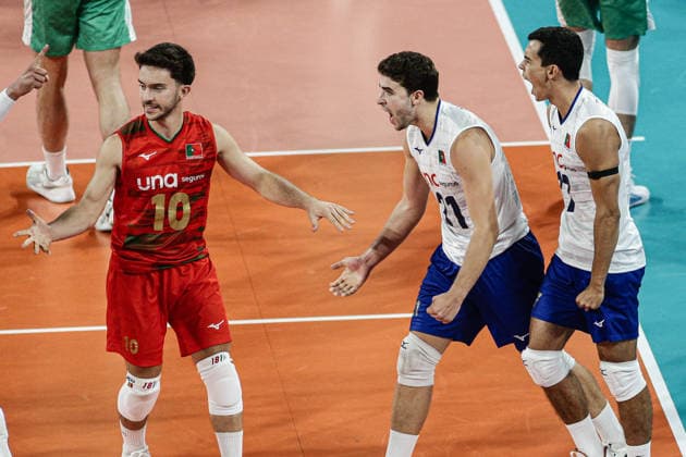 VOLLEYBALL - CEV Eurovolley Men - Portugal vs. Bulgaria Photo by IPA ABACAPRESS.COM88406110 - Team Portugal celebrating after scoring a point during the CEV Enel Eurovolley 2026 pool play match between Portugal and Bulgaria at Arena 8888 in Sofia, Bulgaria, on September 11, 2026 Sofia Bulgaria  Copyright: xIPAxSport ABACAx