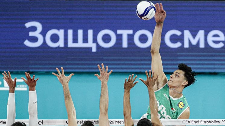 VOLLEYBALL - CEV Eurovolley Men - Portugal vs. Bulgaria Photo by IPA ABACAPRESS.COM88406111 - Bulgaria s Aleksandar Nikolov in action during the CEV Enel Eurovolley 2026 pool phase match between Portugal and Bulgaria at Arena 8888 in Sofia, Bulgaria, on September 11, 2026 Sofia Bulgaria  Copyright: xIPAxSport ABACAx