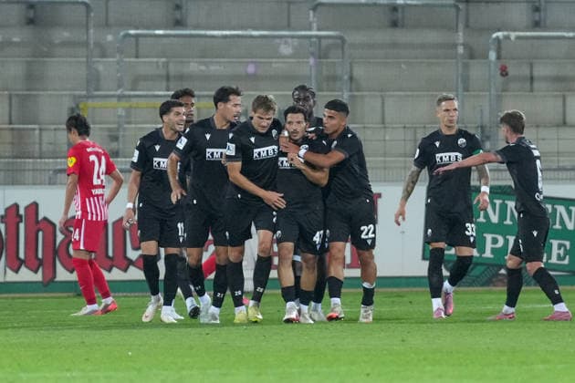 Goal celebrations, emotions, shot on goal, finish, goal scored, goal, hit, Germany, soccer, Regionalliga Südwest, Matchday 7, 2026–2027, SC Freiburg II vs. SV Sandhausen, September 11, 2026, Dreisamstadion, Freiburg, Dreisamstadion, Baden-Württemberg, Germany Copyright: xArnexAmbergx