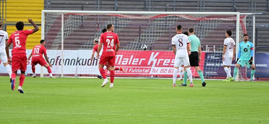 September 11, 2026 xkhx Kassel, Auestadion, Regionalliga Southwest, 2026–2027 Season, KSV Hessen Kassel vs. Kickers Offenbach (OFC), Goal to make it 1–0 by Mirnes Pepic (20 ), Hessen Kassel