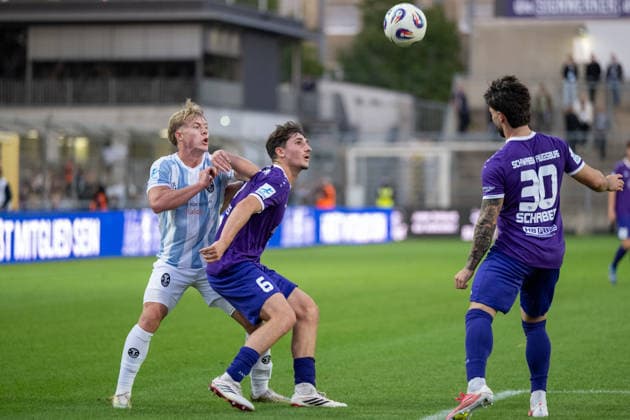 Fabio Wagner (9) TSV 1860 Munich, Jakob Kraus (6) TSV Schwaben Augsburg, TSV 1860 Munich vs. TSV Schwaben Augsburg, Soccer, Bavarian Regional League, Matchday 8, September 11, 2026. DFB regulations prohibit any use of photographs as image sequences and or quasi-video. Munich, Bavaria, Germany Copyright: xkolbert-press UlrichxGamelx