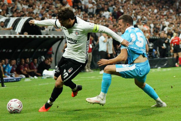 September 11, 2026, Besiktas, Istanbul, Turkey: Orkun Kokcu (L) of Besiktas in action against Guram Giorbelidze (R) of Erzurumspor during the Turkish Super League 2026 27 match between Besiktas and Erzurumspor at Besiktas Park Stadium in Istanbul, Turkey, on September 11, 2026. Turkish Super League 2026 27 - Besiktas Vs Erzurumspor  - ZUMAu194 20260911_zip_u194_012 Copyright: xTolgaxUluturkx