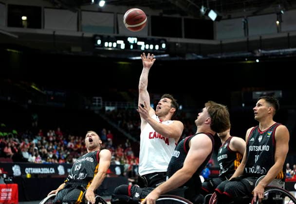 September 11, 2026, Ottawa, On, CANADA: Canada s Colin Higgins (9) takes a shot as Germany s Thomas Bohme (13), Lukas Glossner (9) and Aliaksandr Halouski (14) defend, during first half of IWBF Wheelchair Basketball World Championships men s group stage action, in Ottawa, on Friday, Sept. 11, 2026. Canada News - September 11, 2026 - ZUMAc35_ 20260911_zaf_c35_044 Copyright: xJustinxTangx