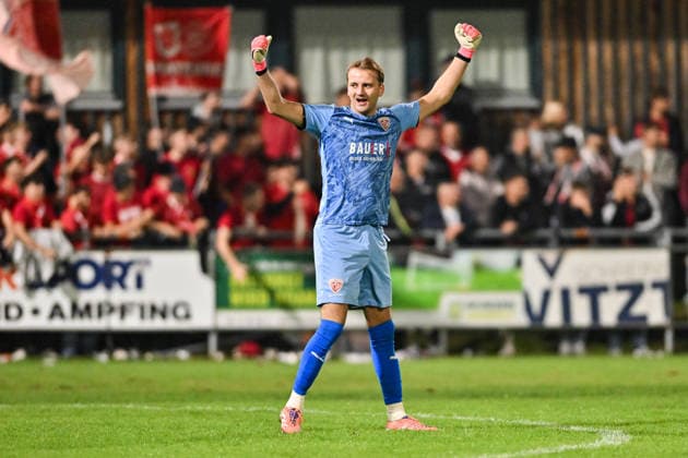 Bavarian Regional League: TSV Buchbach vs. FC Bayern Munich II, September 11, 2026, BUCHBACH, GERMANY September 11 Cheers from the home crowd as Ludwig ZECH of TSV Buchbach 1 celebrates after scoring the 2–0 goal. The goal scorer is overjoyed during the Bavarian Regional League match between TSV Buchbach and FC Bayern’s amateur team on Matchday 8 at the SMR Arena Copyright: xBEAUTIFULxSPORTS Goldbergx