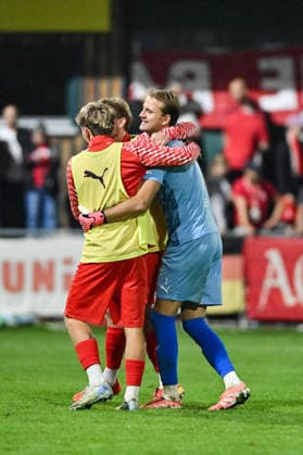 Bavarian Regional League: TSV Buchbach vs. FC Bayern Munich II, September 11, 2026, BUCHBACH, GERMANY September 11 The home team celebrates: Ludwig ZECH of TSV Buchbach 1 after scoring the 2-0 goal. Goal scorers rejoice during the Bavarian Regional League match between TSV Buchbach and FC Bayern’s amateurs on Matchday 8 at the SMR Arena Copyright: xBEAUTIFULxSPORTS Goldbergx