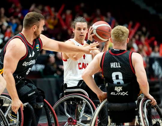 September 11, 2026, Ottawa, On, CANADA: Canada s Nikola Goncin (4) looks to make a pass in front of Germany s Matthias Guntner (6) and Tobias Hell (8) during first half of IWBF Wheelchair Basketball World Championships men s group stage action, in Ottawa, on Friday, Sept. 11, 2026. Canada News - September 11, 2026  - ZUMAc35_ 20260911_zaf_c35_046 Copyright: xJustinxTangx