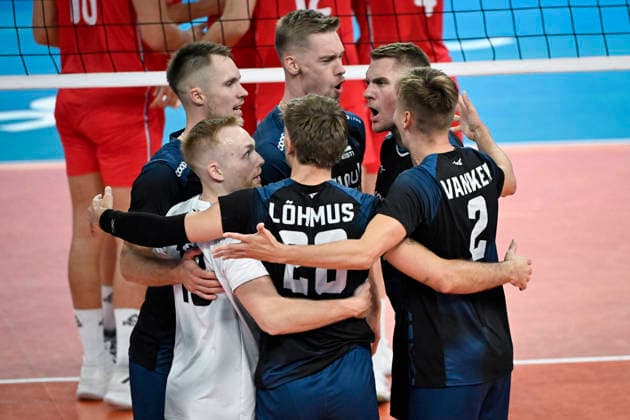 Team Estonia celebrates a point during men s volleyball European Championships Pool C match Serbia vs Estonia in Tampere, on 11th of September, 2026. - EMMI KORHONEN Tampere Finland pjWQRFLQRTY  Copyright: xEmmixKorhonenx pjWQRFLQRTY