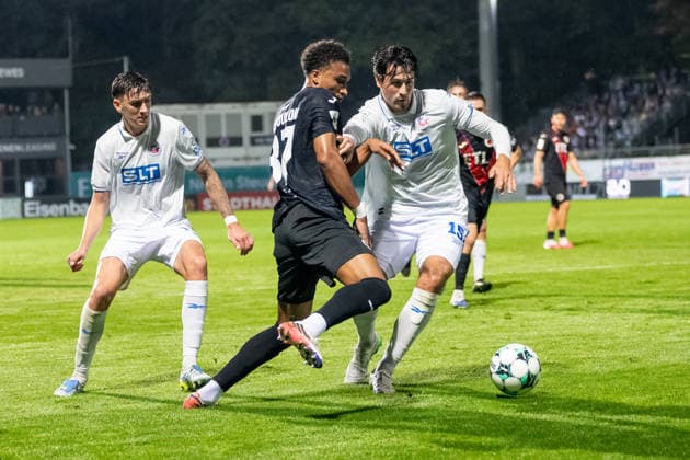 Tackle between Noah Maboulou of FC Viktoria Cologne, 37, and Ahmet Guerleyen of FC Hansa Rostock, 15. FC Viktoria Cologne vs. FC Hansa Rostock, Soccer, 3rd Division, Matchday 5, 2026–2027 Season, September 11, 2026. DFL and DFB regulations prohibit any use of photographs as image sequences and or quasi-video. FC Viktoria Cologne vs. FC Hansa Rostock, soccer, 3. Liga, Matchday 5, 2026–2027 season, September 11, 2026, Cologne Copyright: xEibner-Pressefoto ThomasxHaeslerx EP_THR