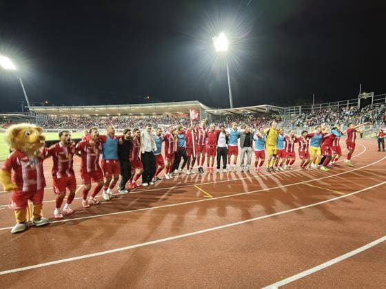 September 11, 2026 xkhx Kassel, Auestadion, Regionalliga Southwest, 2026–2027 Season, KSV Hessen Kassel vs. Kickers Offenbach (OFC) Celebration: The KSV Hessen Kassel team celebrates after the victory