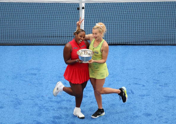 September 11, 2026, New York City, New York, USA: KATERINA SINIAKOVA of Czech Republic and TAYLOR TOWNSEND of USA with trophy after the match against A. Krueger and R. Montgomery of USA in the womenÃ¢â‚¬â ¢s double final of Grand Slam tournament US Open. New York, USA. Siniakova and Townsend won 5:7, 6:0, 6:2. New York City USA - ZUMAc278 20260911_zsp_c278_009 Copyright: xMarcinxCholewinskix