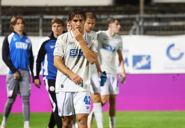 Viktoria Cologne vs. FC Hansa Rostock, Cologne, September 11, 2026, 3rd Division Soccer; Viktoria Cologne vs. FC Hansa Rostock; FC Hansa Rostock after the final whistle, 4–0; Here is Benno Dietze, FC Hansa Rostock, Cologne, Sportpark Höhenberg, North Rhine-Westphalia, Germany