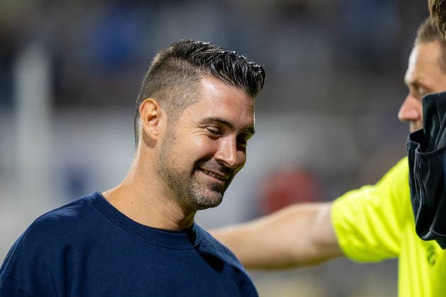 An overjoyed Alper Kayabunar, head coach of TSV 1860 Munich, after the 3–0 victory, TSV 1860 Munich vs. TSV Schwaben Augsburg, Soccer, Bavarian Regional League, Matchday 8, September 11, 2026. DFB regulations prohibit any use of photographs as image sequences and or quasi-video. Munich, Bavaria, Germany Copyright: xkolbert-press UlrichxGamelx