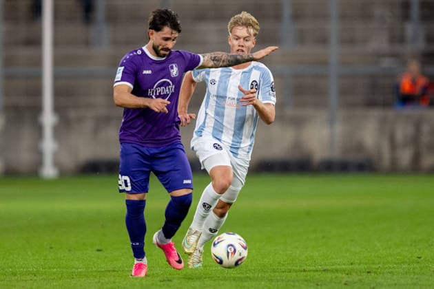 Levis Schaber 30 TSV Schwaben Augsburg, Emre Erdogan 19 TSV 1860 Munich, TSV 1860 Munich vs. TSV Schwaben Augsburg, Soccer, Bavarian Regional League, Matchday 8, September 11, 2026. DFB regulations prohibit any use of photographs as image sequences and or quasi-video. Munich, Bavaria, Germany Copyright: xkolbert-press UlrichxGamelx