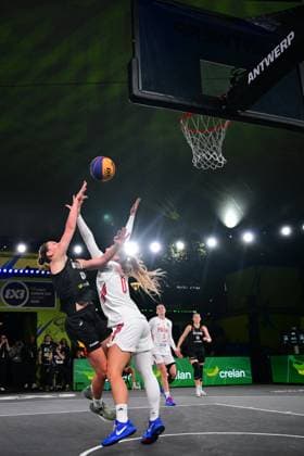 Heleen Nauwelaers pictured during a 3x3 basketball game between Poland and Belgium, a qualifying game in Pool D at the FIBA 3x3 Europe Cup, on Friday 11 September 2026 in Antwerp. DIRKxWAEM  x186014286x