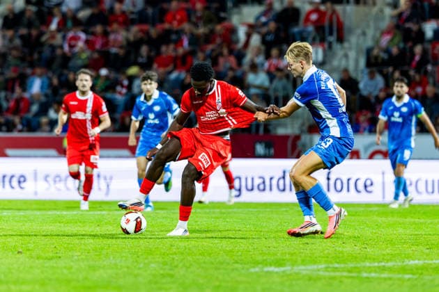 September 11, 2026, GER, Soccer, Men, Season 26–27, Northeast Regional League, Matchday 8, FC Rot-Weiss Erfurt vs. RSV Eintracht 1949 (Regionaler Sportverein Eintracht 1949 e.V., Stahnsdorf, Brandenburg), Benjika Caciel, FC Rot-Weiss Erfurt, Jules Hasenberg RSV Eintracht 1949 99096 Erfurt Steigerwaldstadion, grass field, Thuringia, Germany